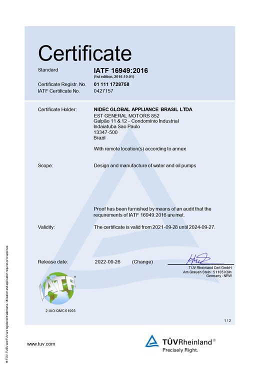Certificado IATF 16949:2016